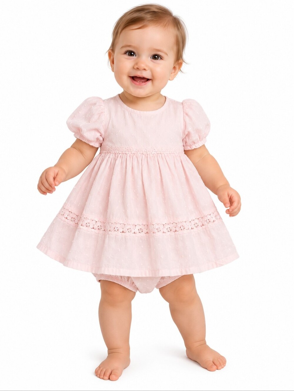 Baby B'gosh Girls 12M Pink Swiss Dot Lace Dress & Bloomers 2 Piece Set